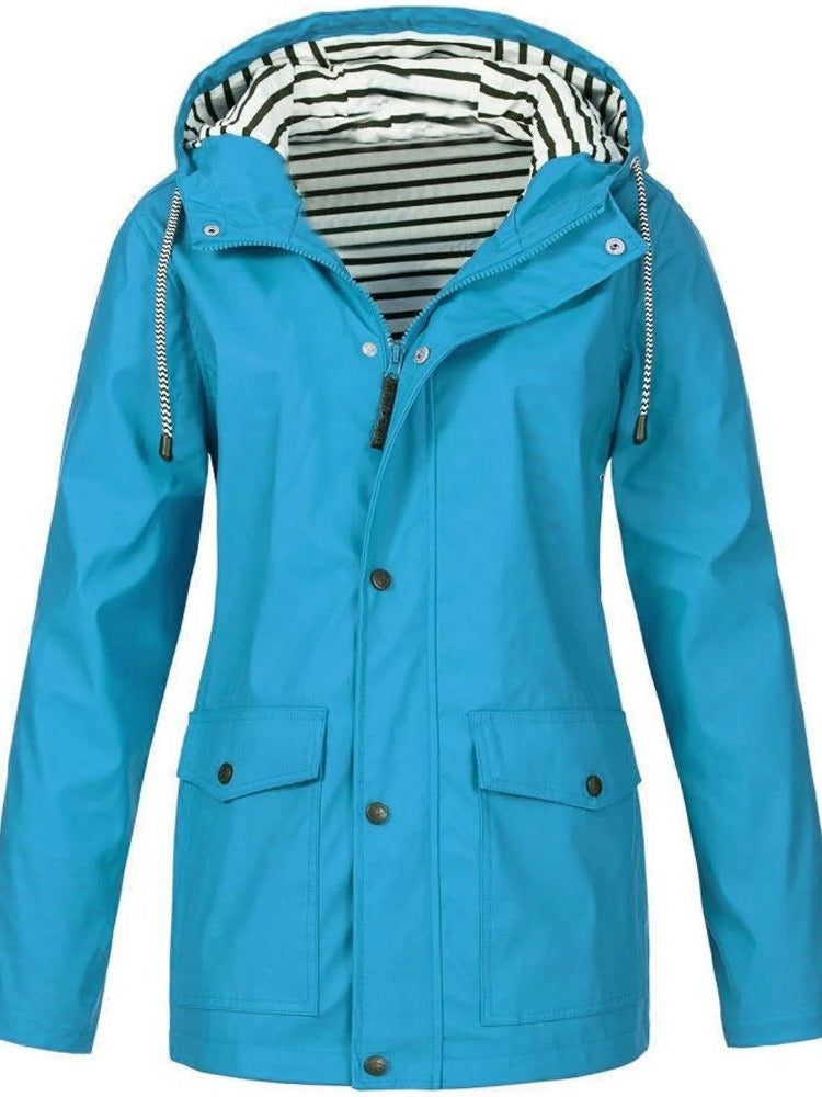 Lightweight zip-up jacket for spring outdoor wear with full-length front closure and unrestricted movement