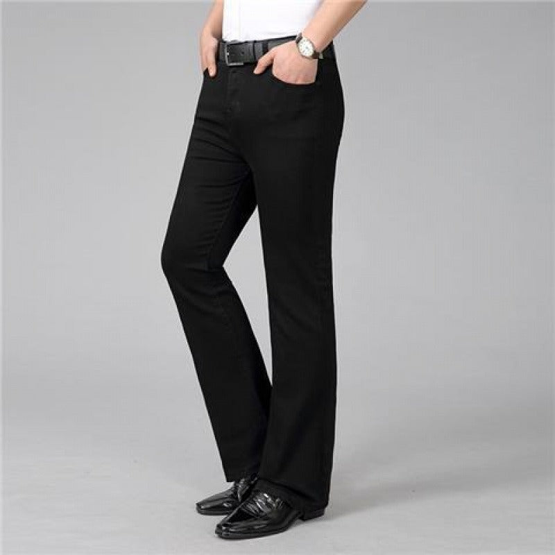 Men's stretch denim jeans regular fit micro-flared leg smart casual full length comfort