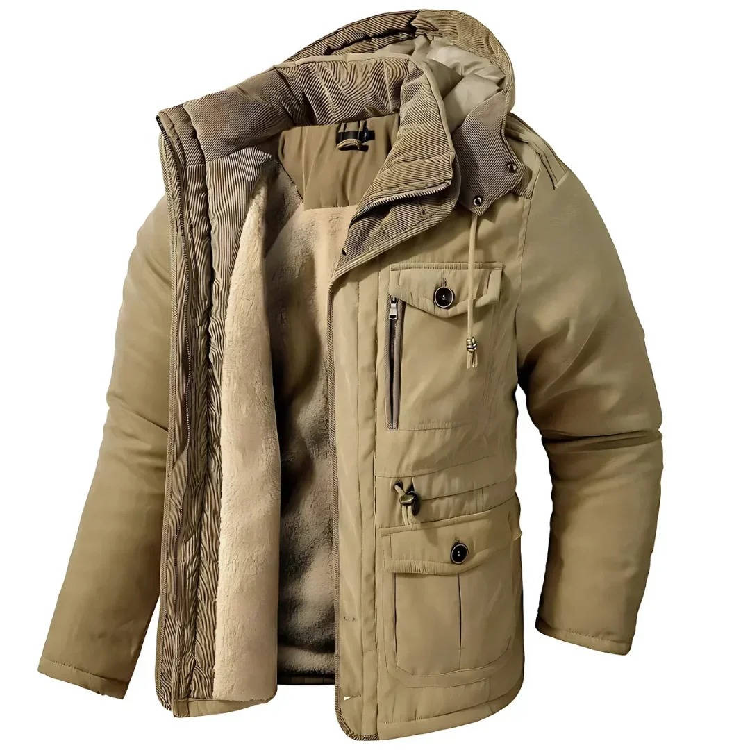 Men Insulated Winter Parka Jacket With Hood Windproof Coat For Cold Weather Outdoors