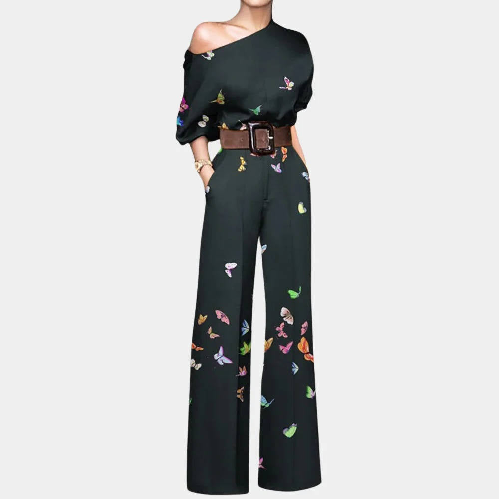 Women's black off-shoulder formal jumpsuit elegant one-piece with comfortable wide-leg fit