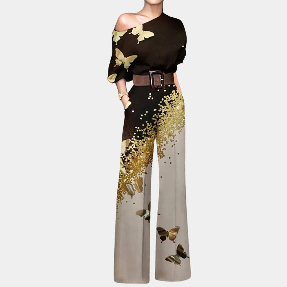 Women's black off-shoulder formal jumpsuit elegant one-piece with comfortable wide-leg fit