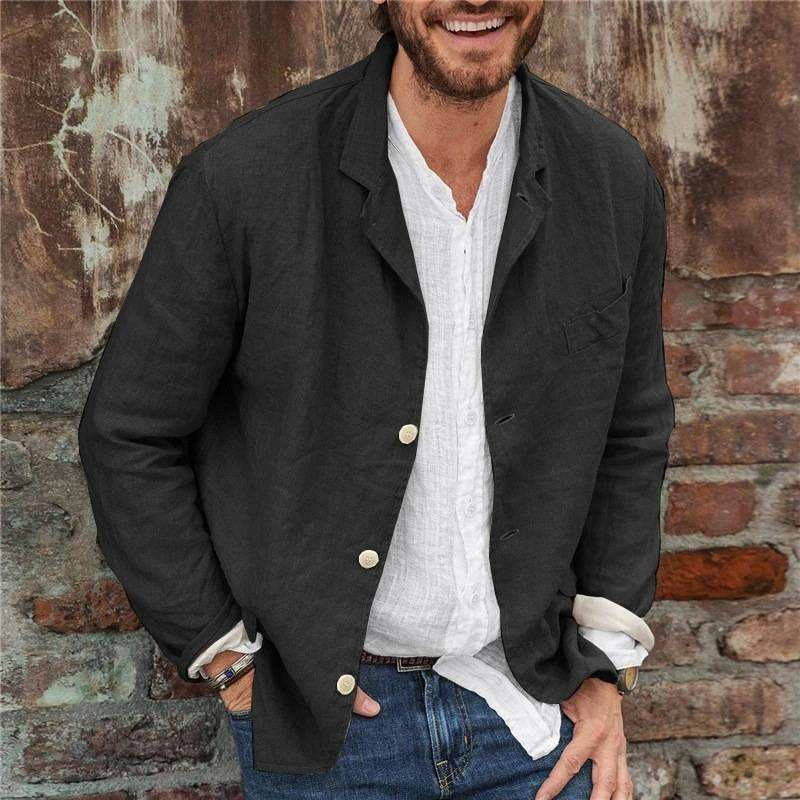 Men's light beige linen blend blazer relaxed fit casual jacket with breathable cotton fabric