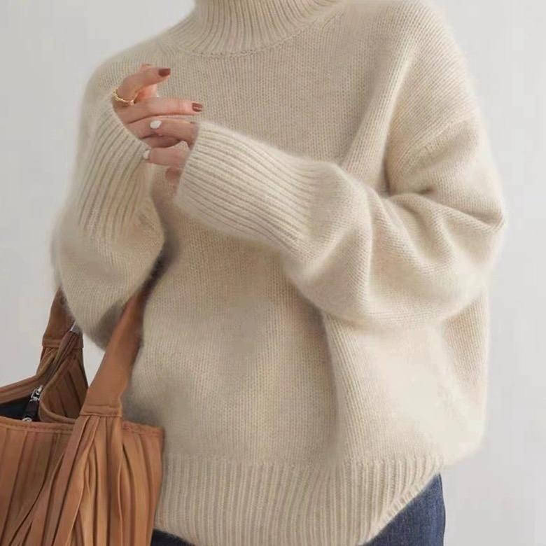 Women's ivory cashmere turtleneck sweater slim fit premium 100% cashmere luxe warmth layer