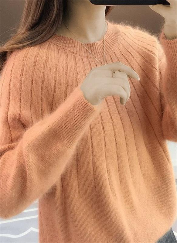 Women's mohair cashmere ribbed knit sweater cozy stretchy cloud-soft luxurious everyday pullover