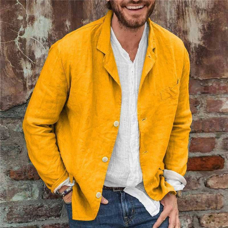 Men's beige linen blend casual blazer lightweight relaxed fit with natural drape for brunch or work