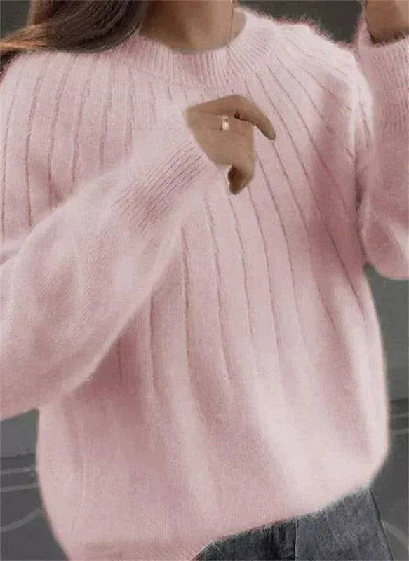 Women's mohair cashmere ribbed knit sweater cozy stretchy cloud-soft luxurious everyday essential
