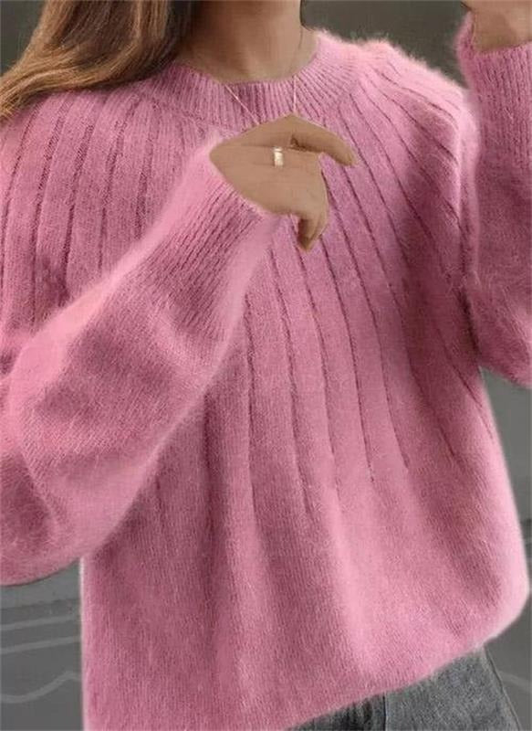 Women's mohair cashmere ribbed knit sweater cozy stretchy cloud-soft everyday essential