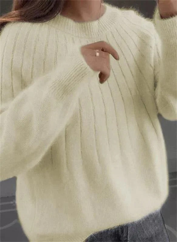Women's mohair cashmere ribbed knit sweater cozy stretchy cloud-soft luxurious everyday essential