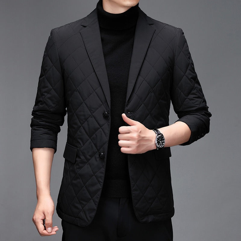 Men's slim fit quilted blazer jacket with notched lapel in smart casual diamond pattern design