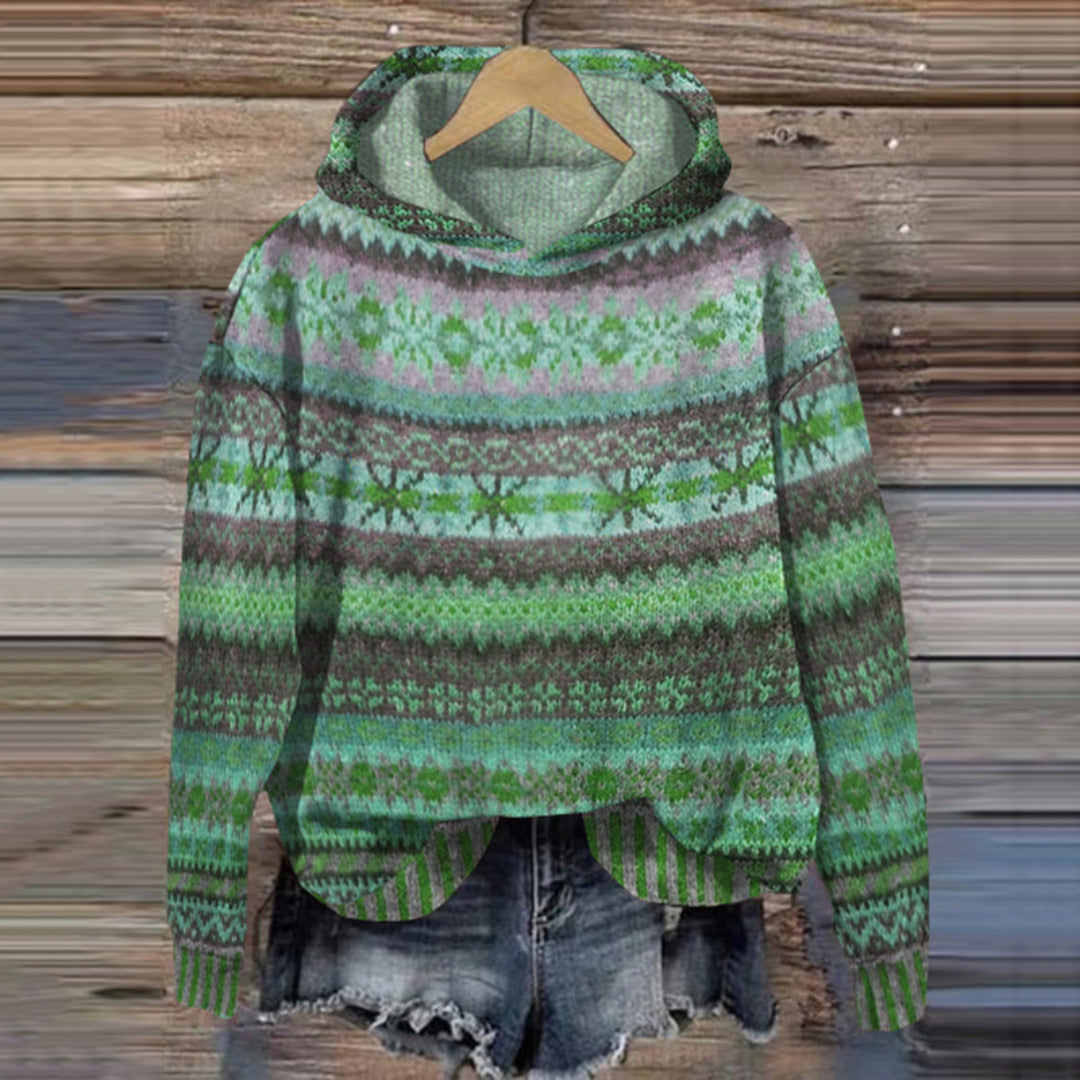 Judy relaxed-fit pullover hoodie in cozy knit-like fabric with ribbed details for cool weather layering