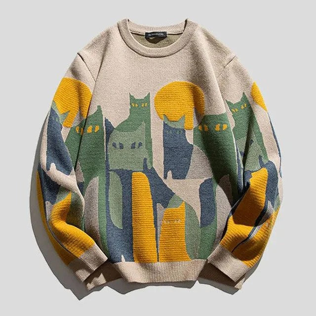 Women's relaxed fit crew neck knit sweatshirt bold graphic print casual everyday style