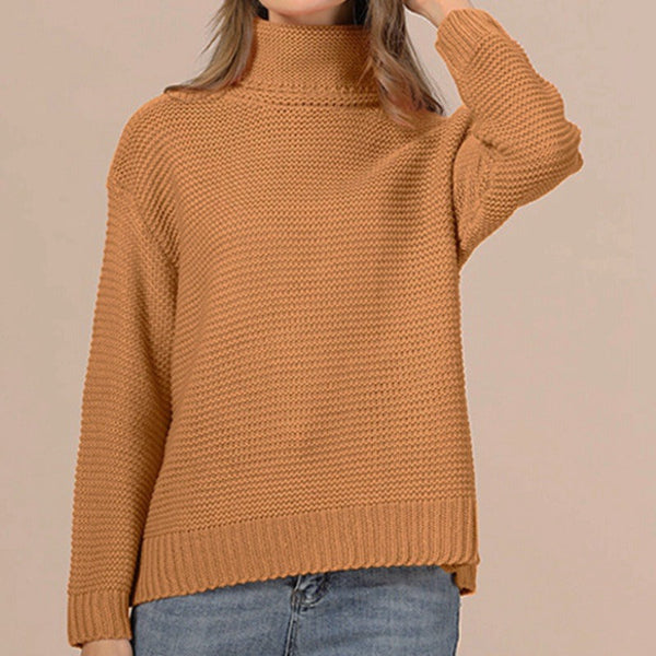Women's chunky knit turtleneck sweater relaxed fit wool blend cozy everyday style