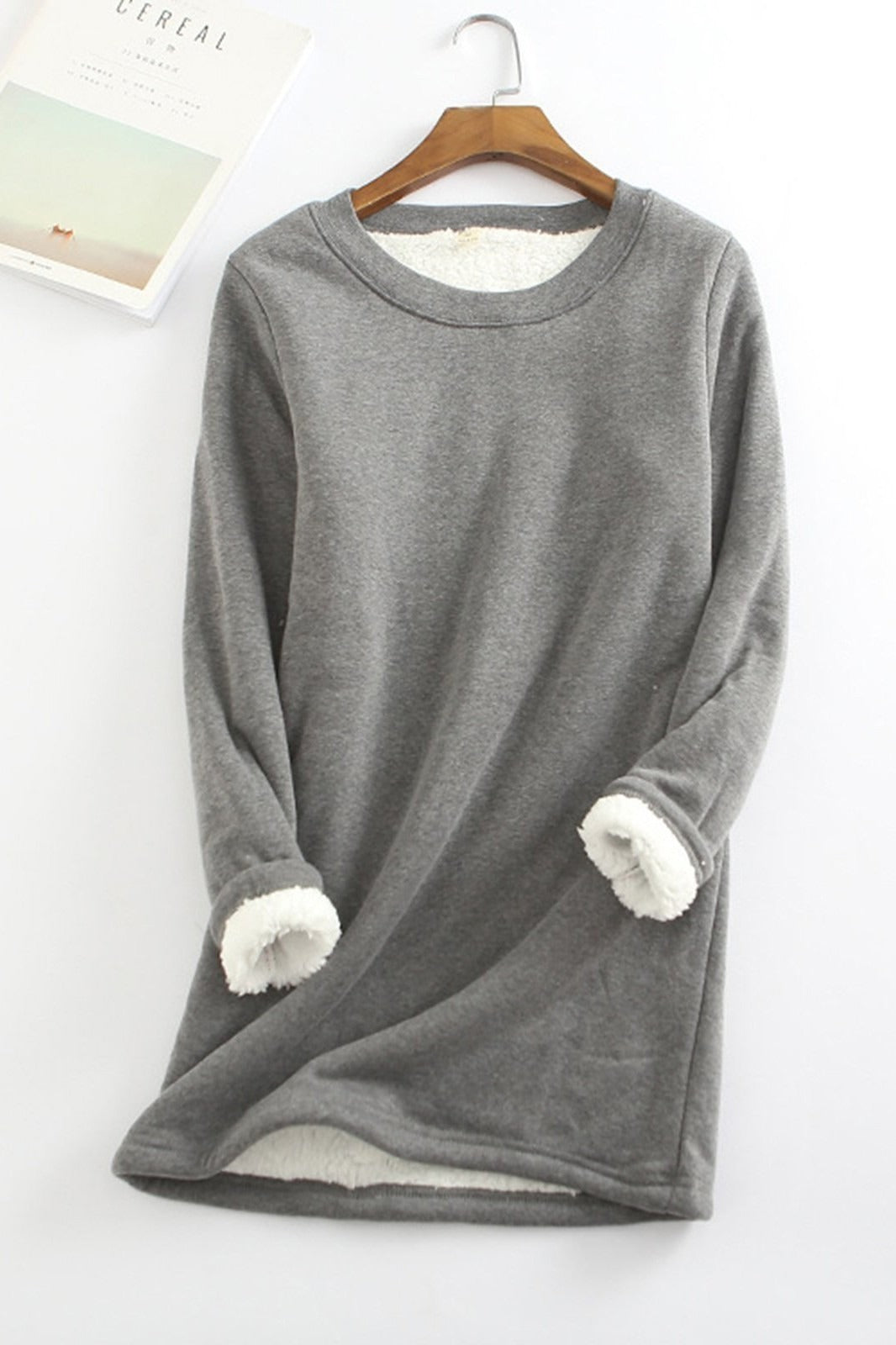 Women's relaxed-fit fleece-lined tunic top long sleeve cozy layer soft warm everyday style