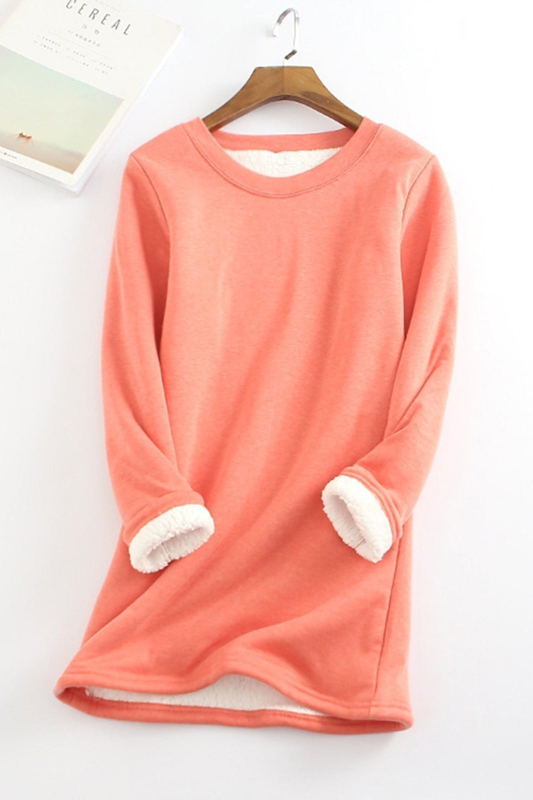 Women's relaxed-fit fleece-lined tunic top long sleeve cozy layer soft plush everyday style