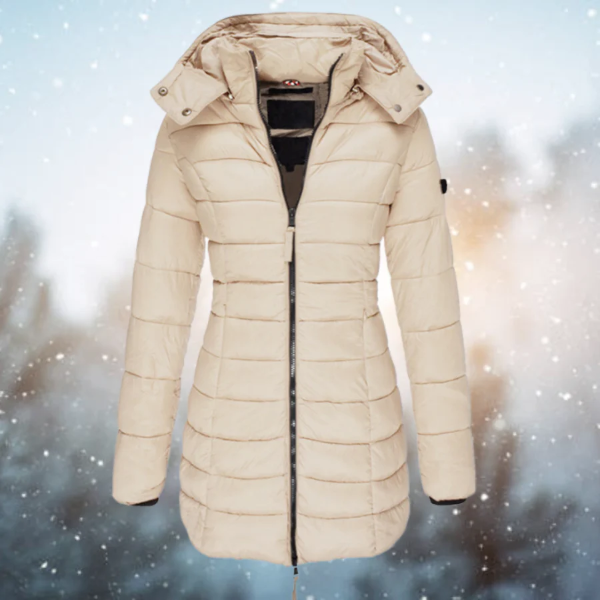 Women's long puffer jacket tailored fit quilted insulation detachable hood winter coat