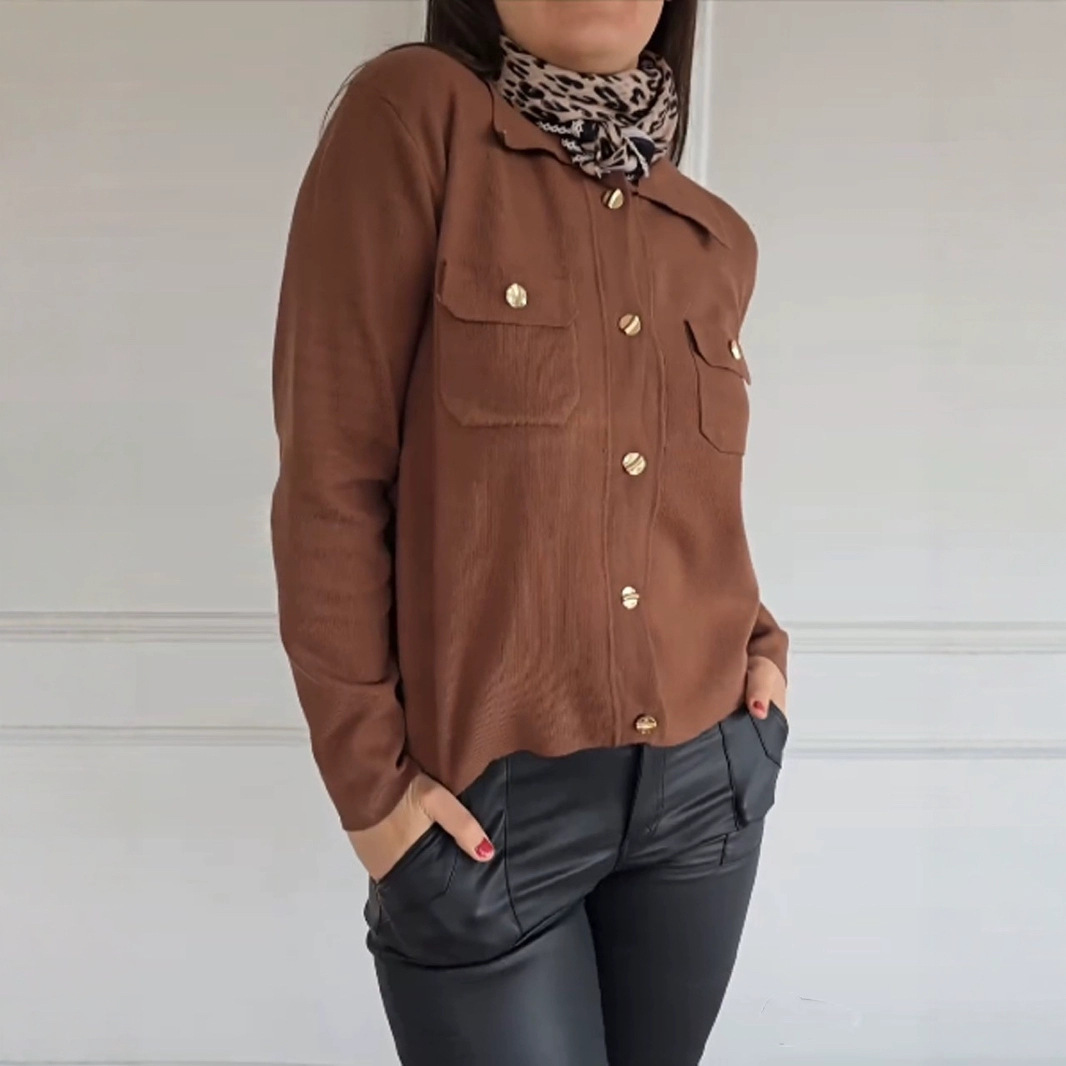 Women's corduroy relaxed fit cardigan with lapel collar and chest pockets for effortless layering