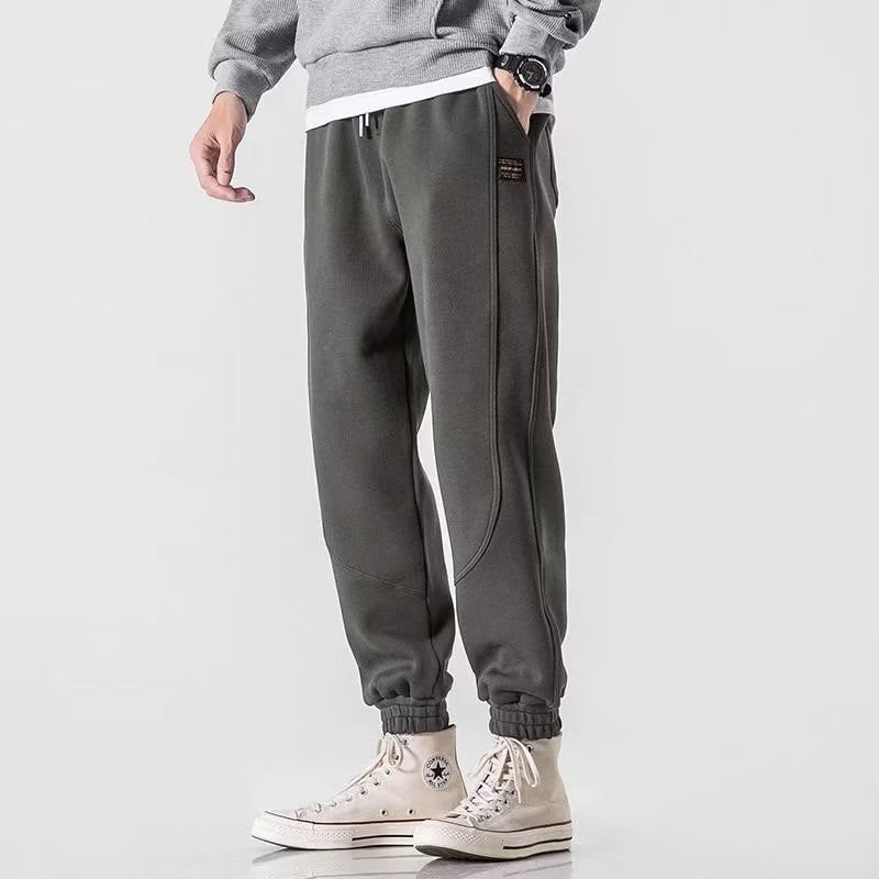 Men's gray cotton-blend jogger sweatpants relaxed fit tapered leg with ribbed cuffs and drawstring waist