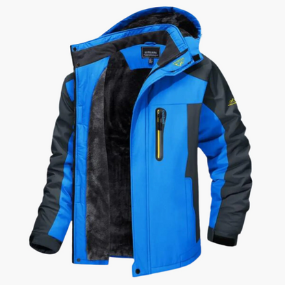 Men's casual fit mid-length outdoor jacket waterproof hooded fleece lined for transitional weather