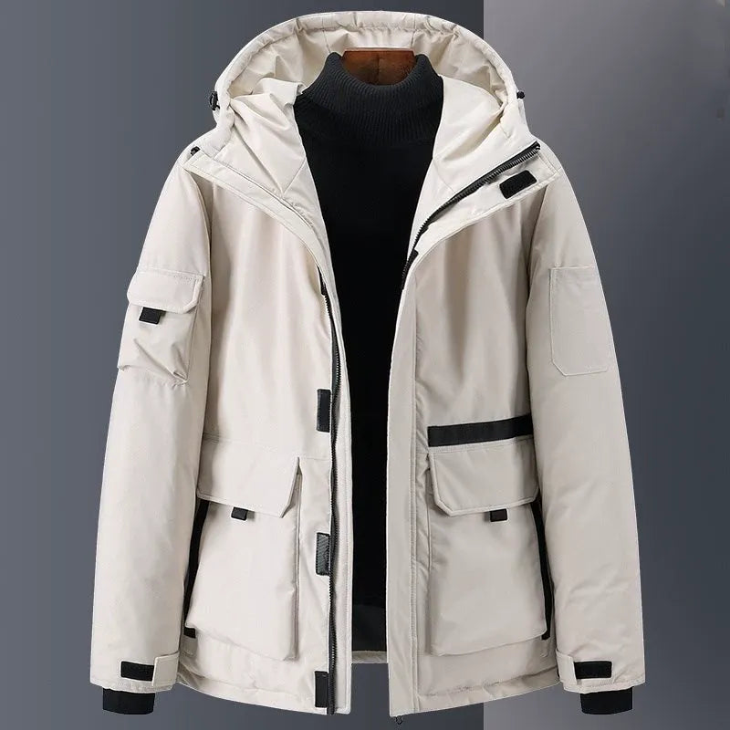 Men's relaxed-fit hooded down jacket insulated water-resistant finish with utility pockets