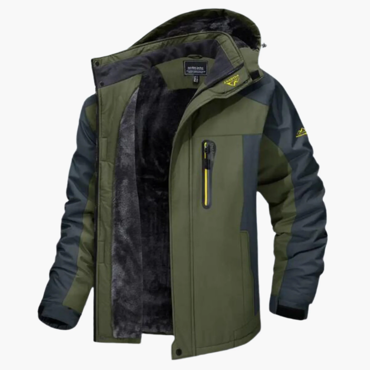 Men's mid-length casual fit outdoor jacket waterproof hooded fleece-lined for transitional weather