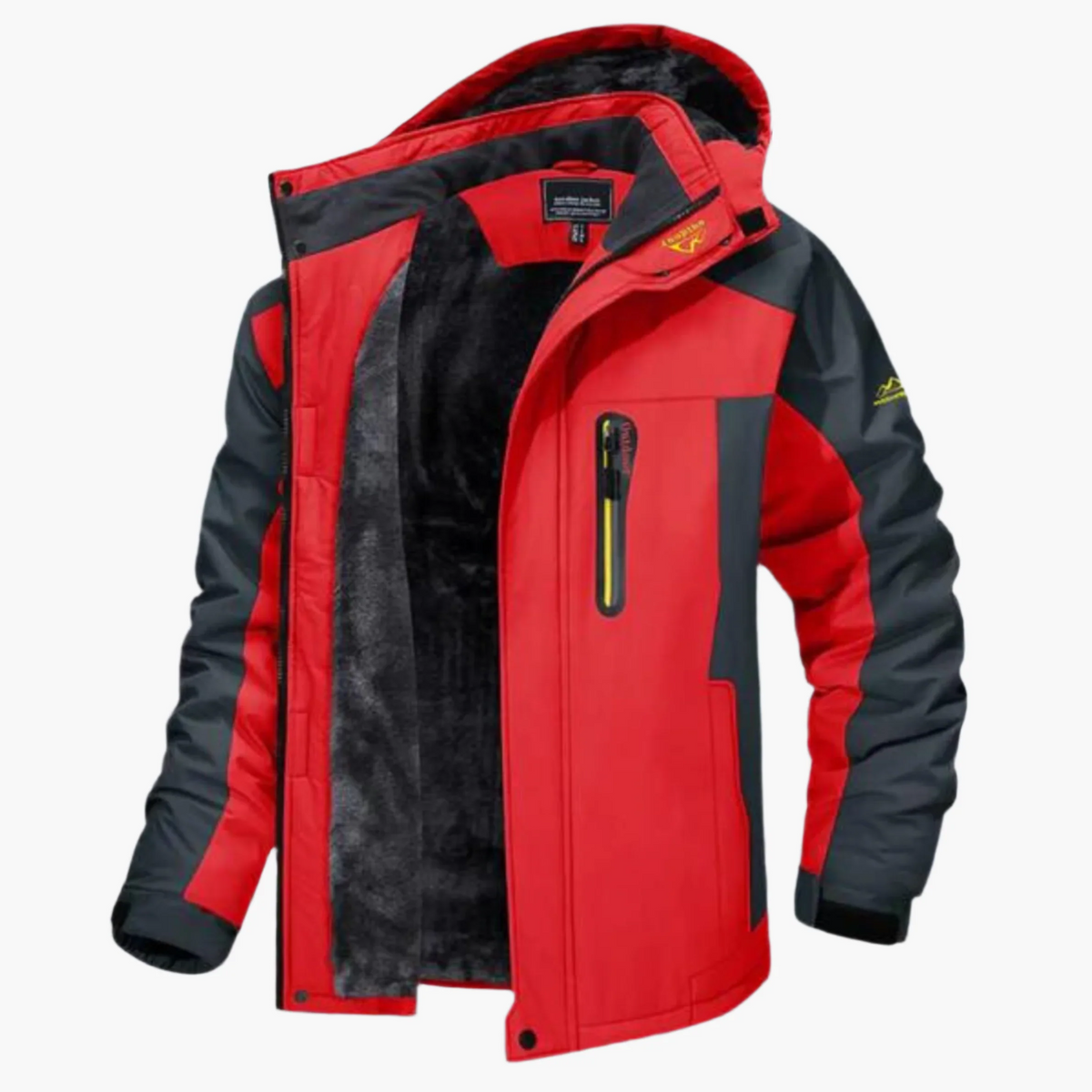 Men's mid-length casual outdoor jacket waterproof hooded fleece-lined shell in neutral tones