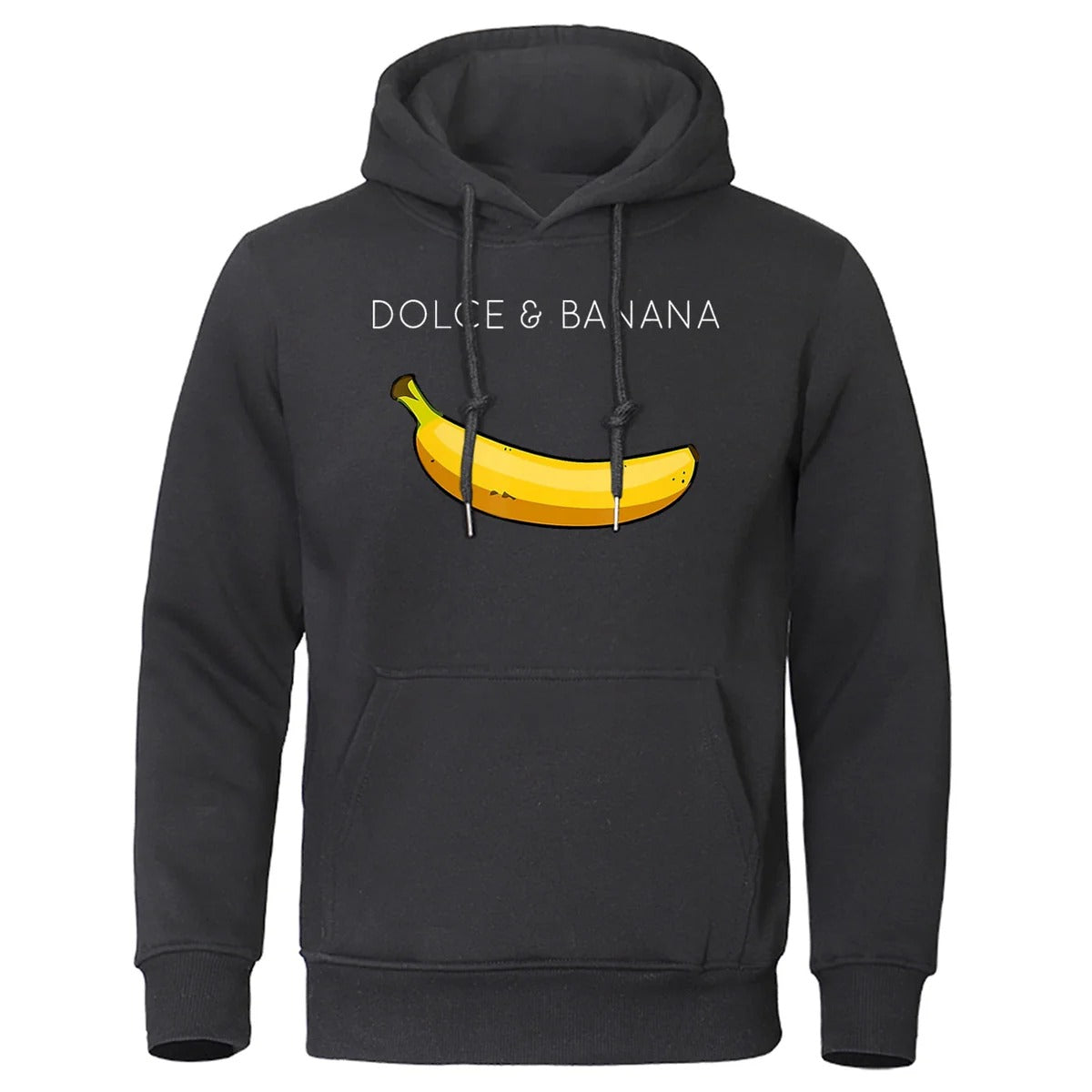 Men's relaxed-fit cotton-blend hoodie with banana graphic print, drawstring hood, and front kangaroo pocket