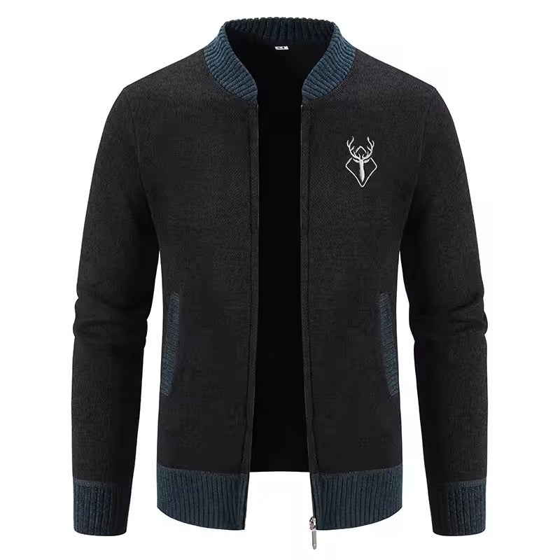 Men's wool-blend knit sweatshirt casual fit front zip ribbed trim cozy everyday wear