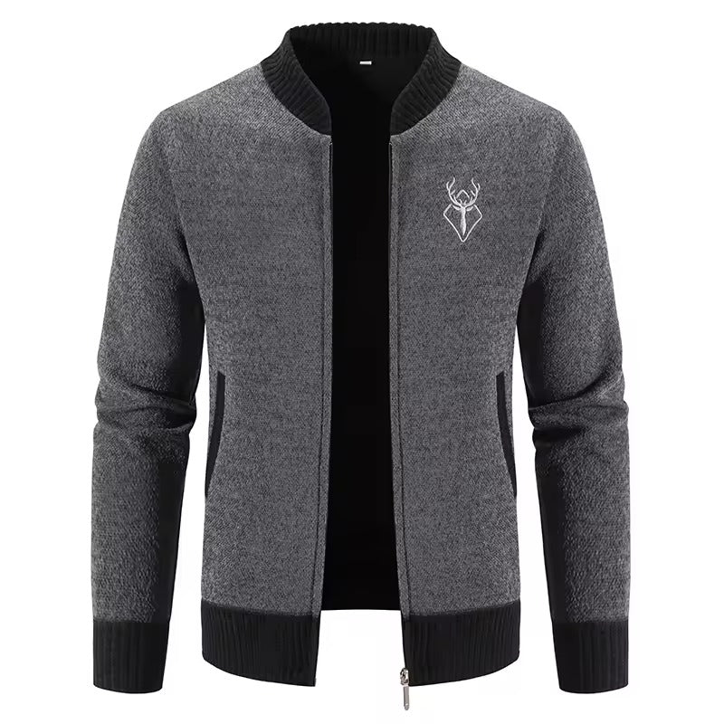 Men's wool blend knit sweatshirt front zip ribbed trim casual fit cozy everyday wear
