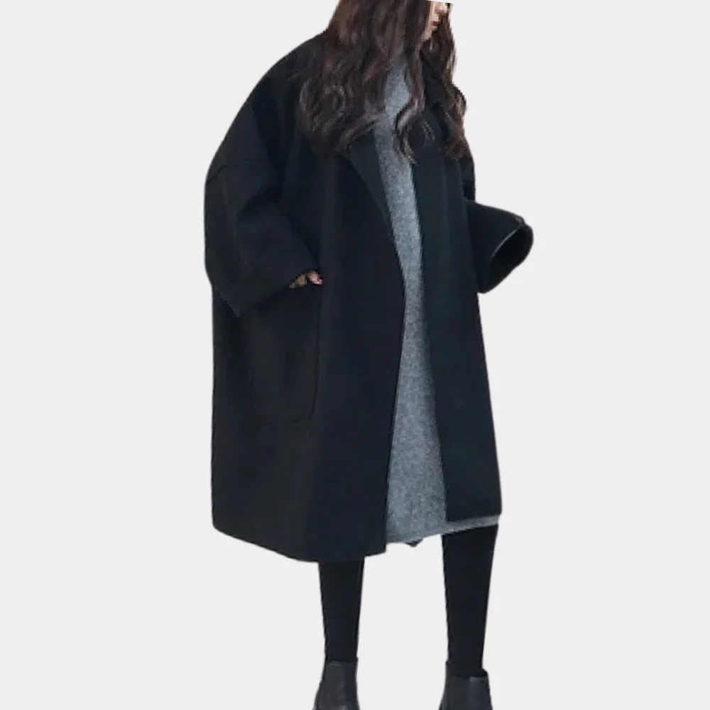 Women's oversized long wool-blend coat minimalist style with dropped shoulders for effortless layering