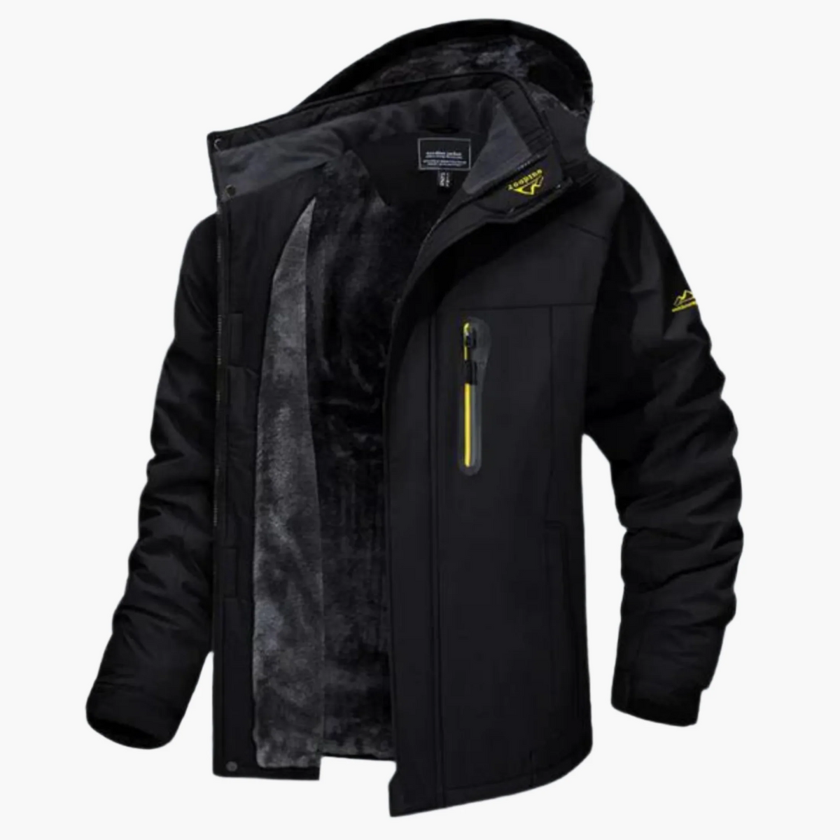 Men's mid-length casual outdoor jacket waterproof hooded fleece-lined shell in neutral tone