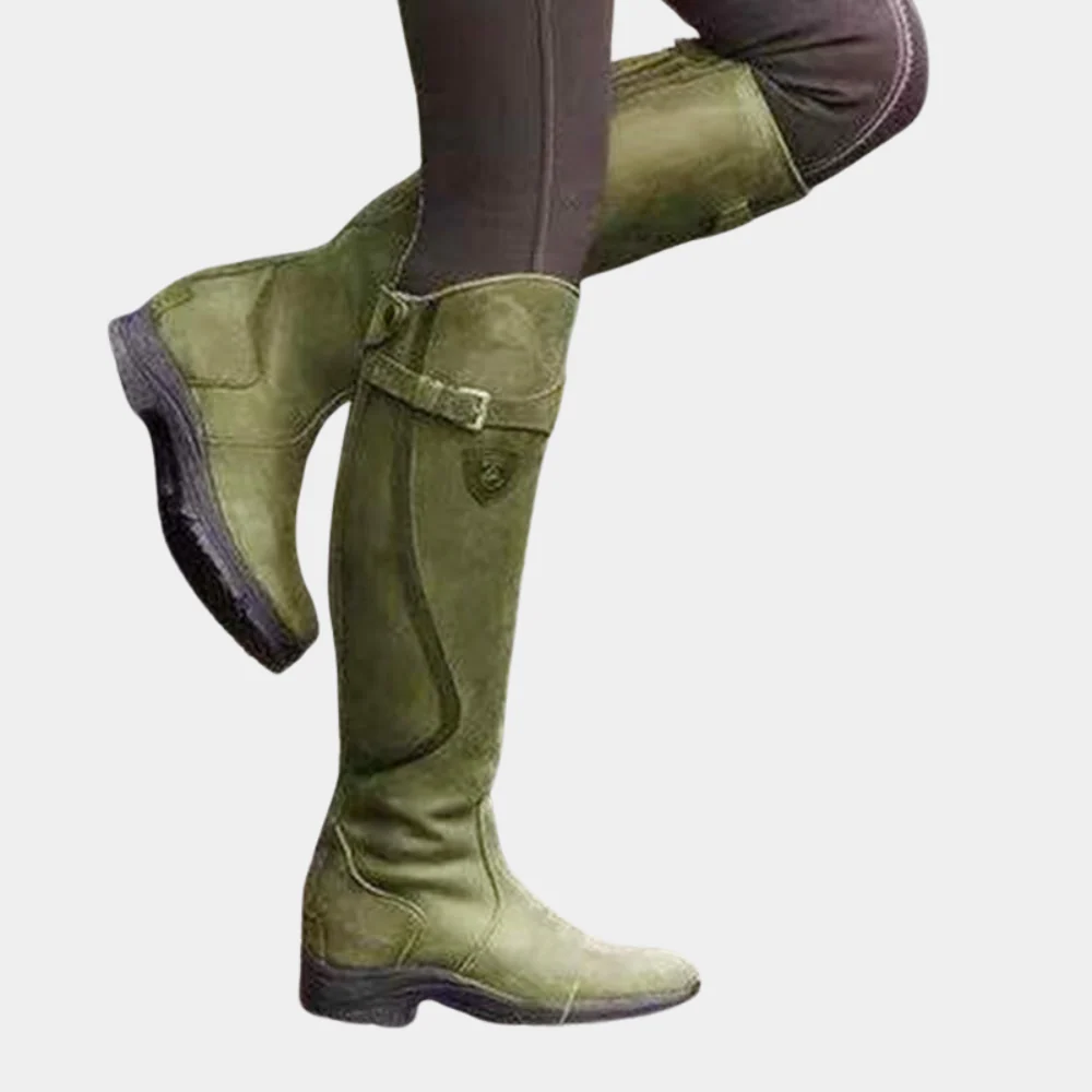 Women's knee-high boots slim fit water-resistant suede look with strap buckle detail