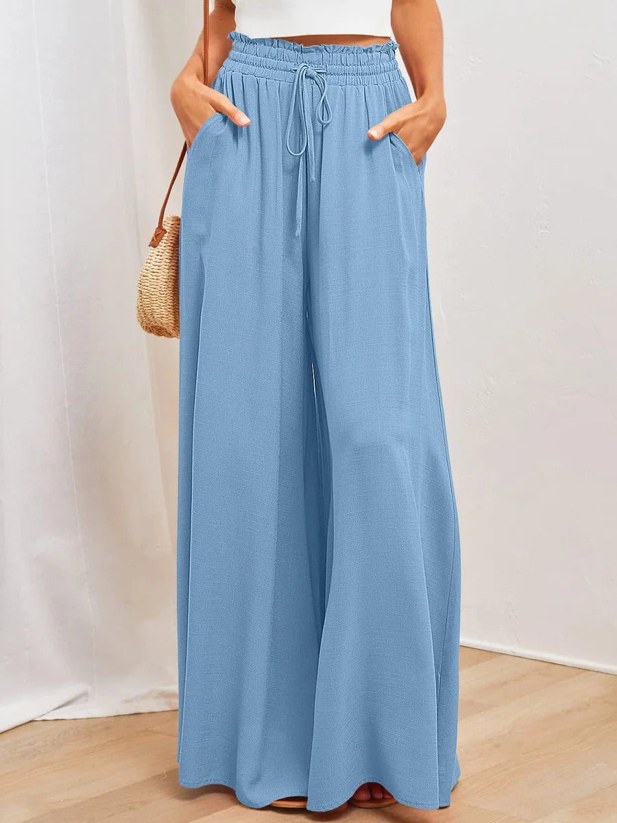 Women's pleated maxi skirt relaxed fit cotton blend with elastic drawstring waist in neutral tone