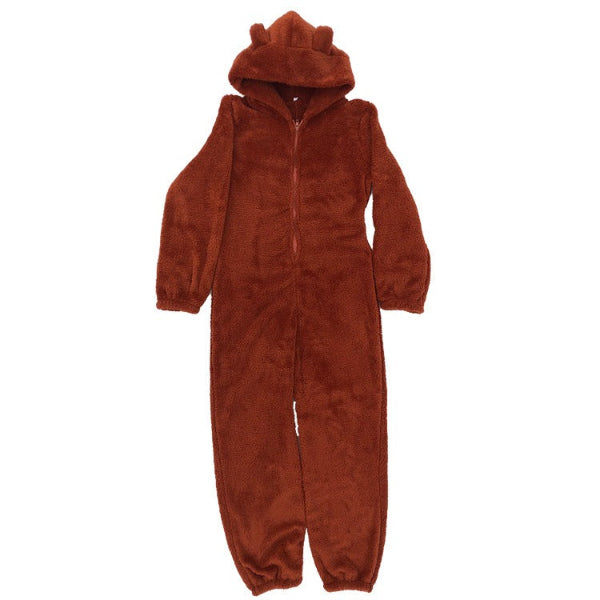 Women's plush fuzzy hooded onesie relaxed fit full-length loungewear cozy home comfort style