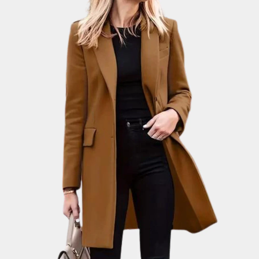 Women's tailored trench coat structured silhouette lapel collar flap pockets timeless sophisticated fit