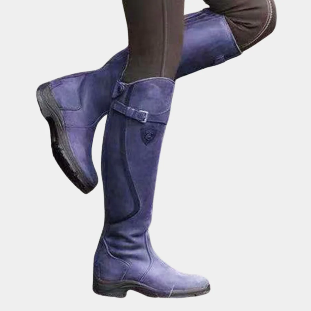 Women's knee-high boots slim fit water-resistant suede look with strap buckle detail