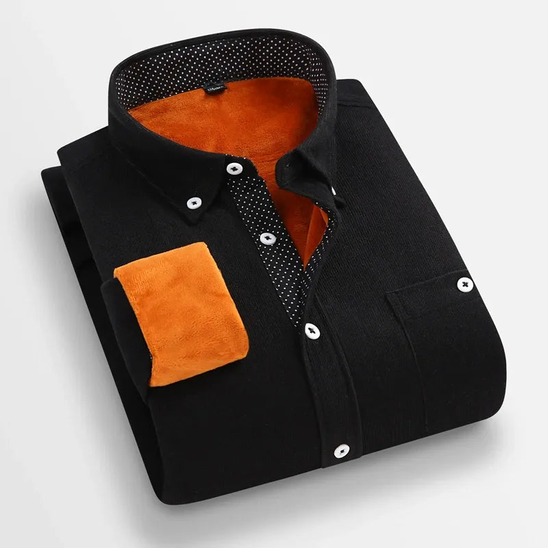 Mustard corduroy men's shirt long sleeve regular fit with pointed collar smart casual style
