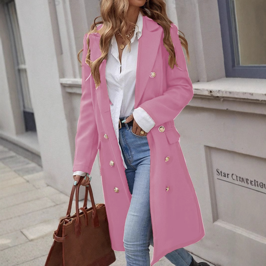 Women's full-length wool coat tailored fit double-breasted wide lapel in classic winter tone