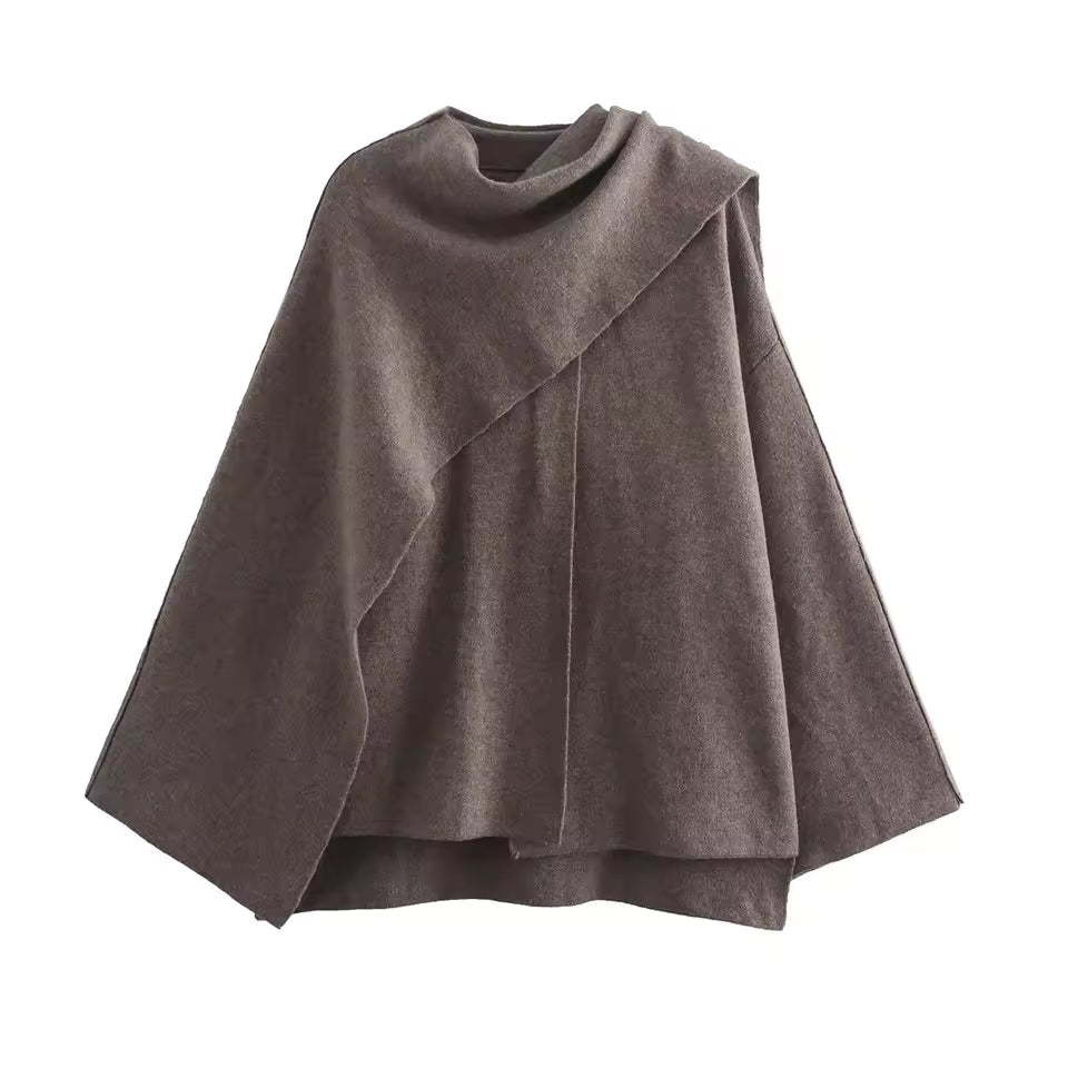 Wavlynn women's oversized wool knit coat mid-length with asymmetric shawl collar fall winter
