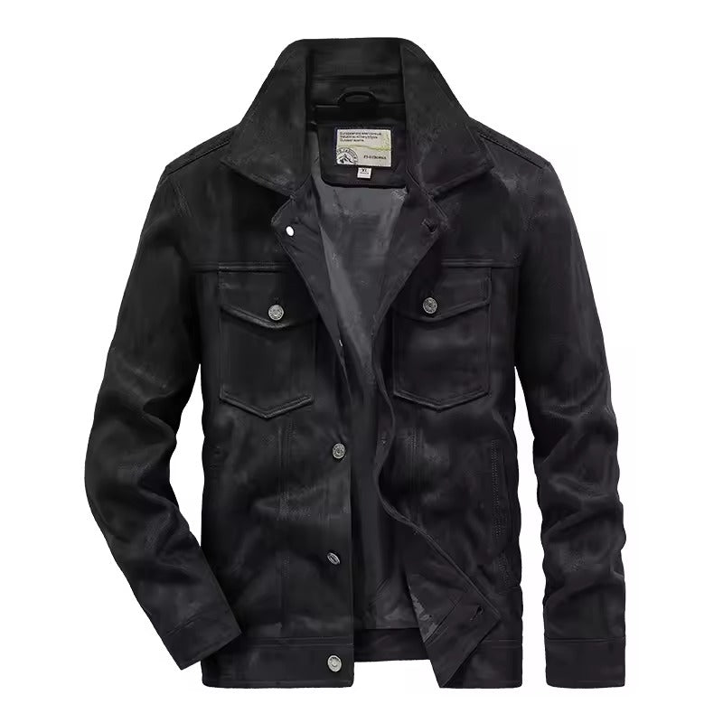 Men's slim fit suede-look jacket in neutral tone with button front chest pockets