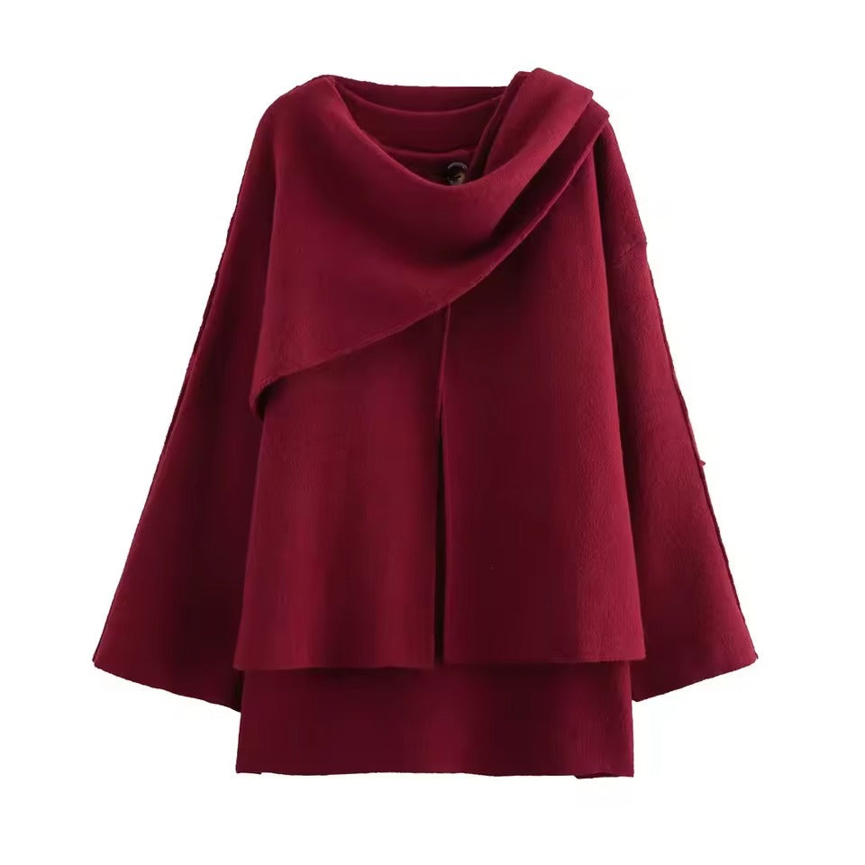Wavlynn women's oversized wool knit coat with asymmetric shawl collar, mid-length fall winter style