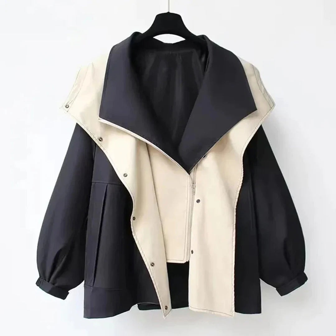 Women's oversized wool blend coat with statement collar, full-length silhouette and adjustable cuffs