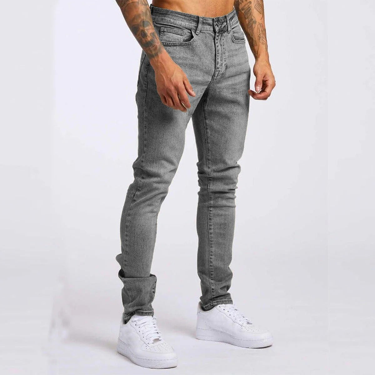 Men's slim fit stretch denim jeans classic 5-pocket zipper fly casual blue pants