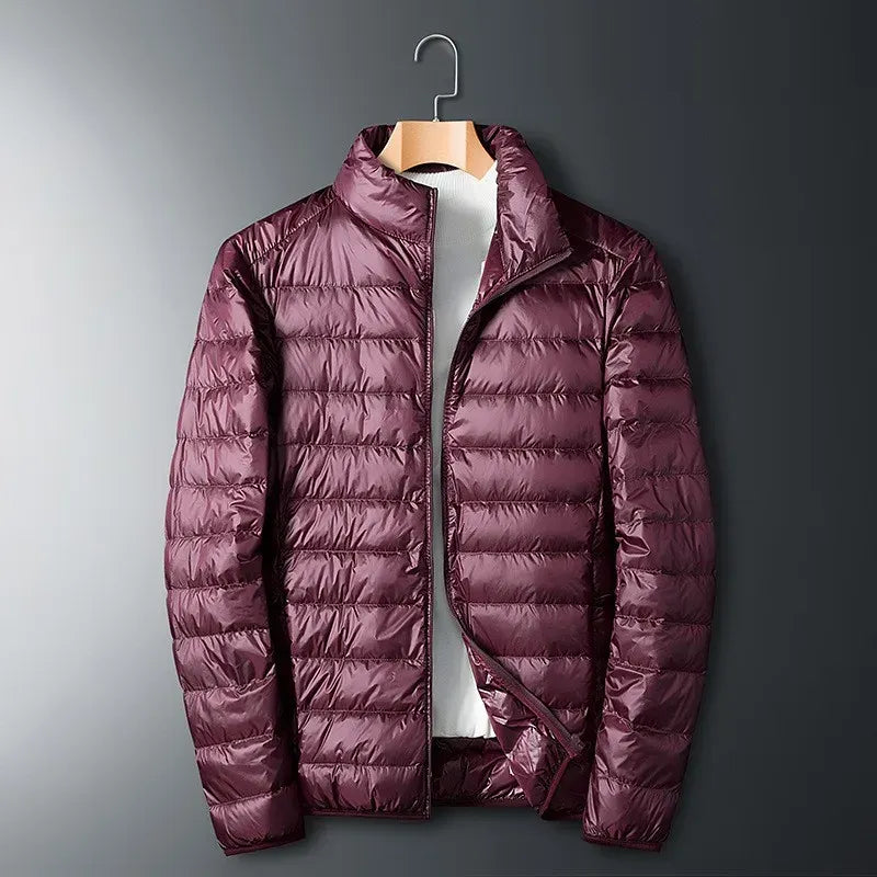 Men's quilted nylon puffer jacket regular fit full zip stand collar lightweight winter coat