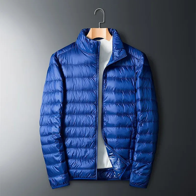 Men's quilted nylon puffer jacket regular fit full zip stand collar lightweight winter coat