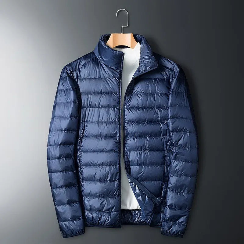 Men's quilted nylon puffer jacket regular fit full zip stand collar lightweight winter coat