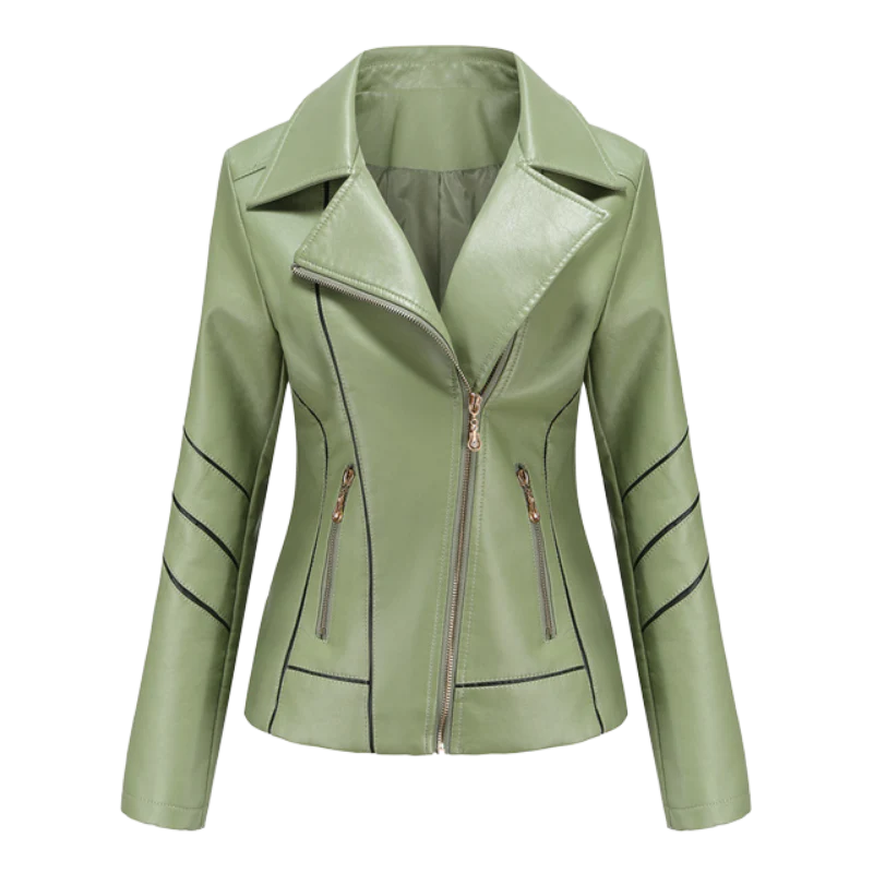 Wavlynn women's black PU leather biker jacket slim fit asymmetrical zip notched lapel