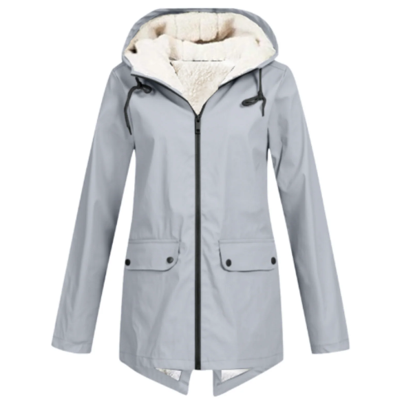Women's waterproof fleece-lined trench coat tailored fit hooded mid-length beige classic style