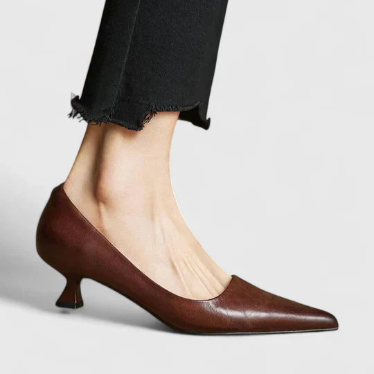 Vera burgundy pointed toe slingback kitten heels — sleek minimal design for office-to-evening elegance