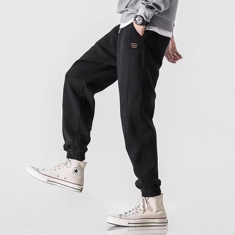 Men's gray cotton-blend jogger sweatpants relaxed fit tapered leg with ribbed cuffs and drawstring waist