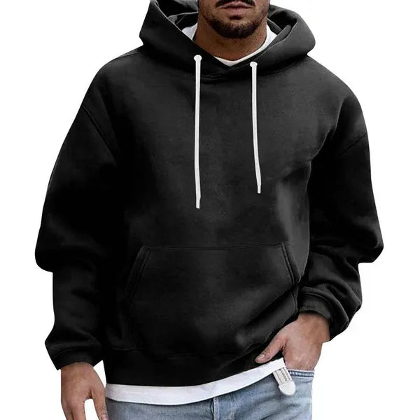 Men's oversized gray cotton hoodie with kangaroo pocket and adjustable drawstring hood